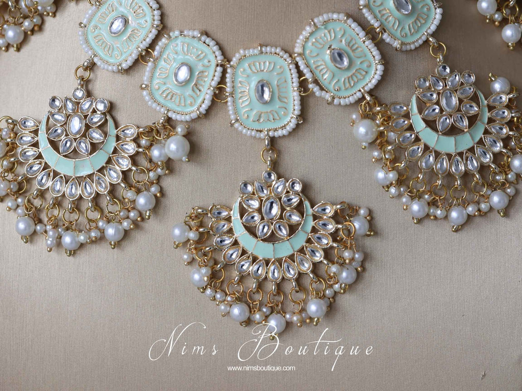 Nims Boutique Mishka Light Mint Green Blossom Meenakari Set