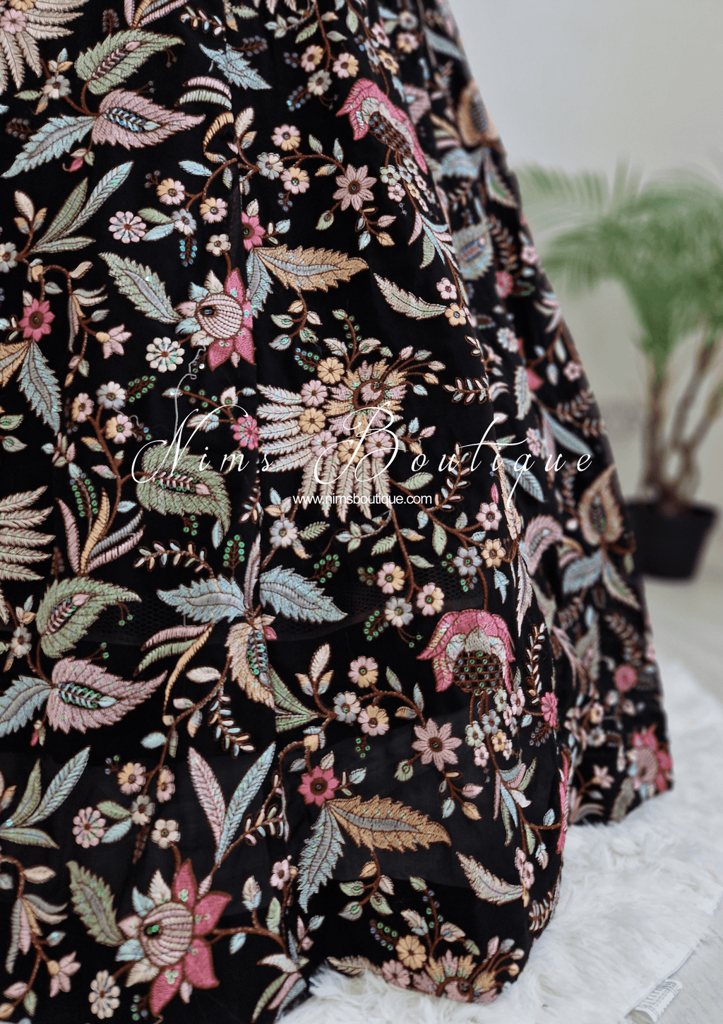 Nims Boutique Sarika Black Multicolour Embellished Luxury Skirt sizes 4-22