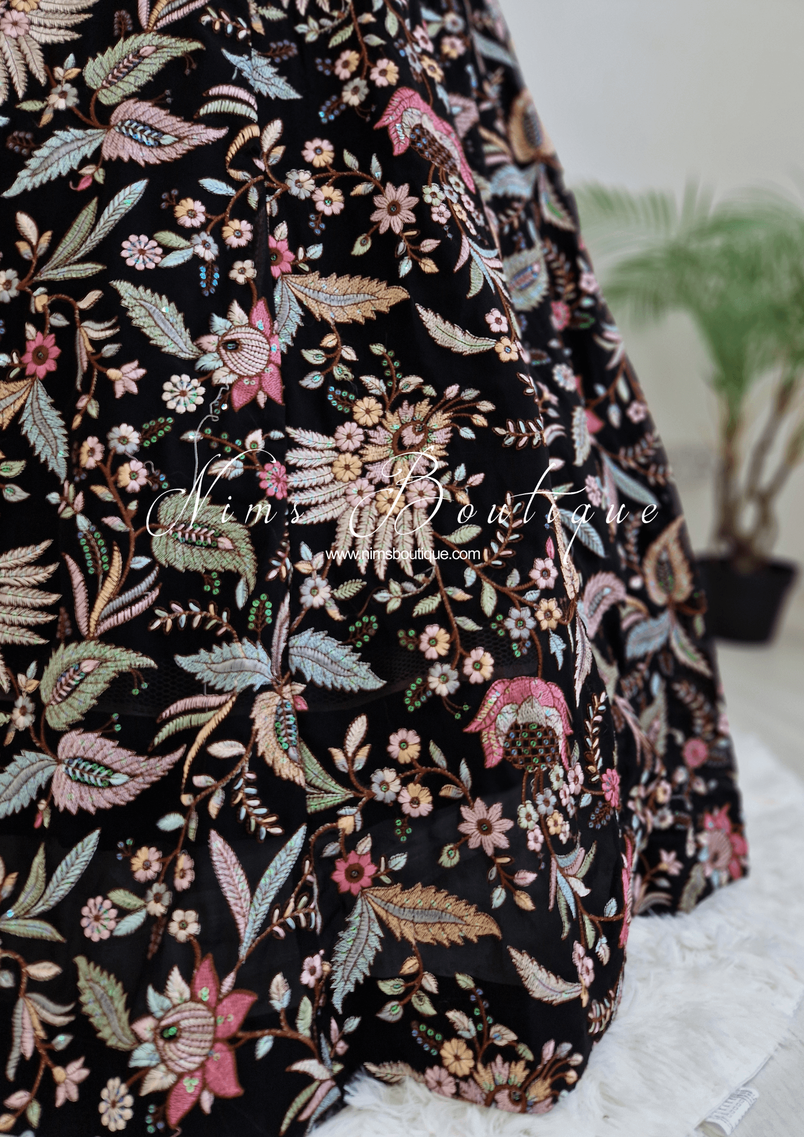 Nims Boutique Sarika Black Multicolour Embellished Luxury Skirt sizes 4-22