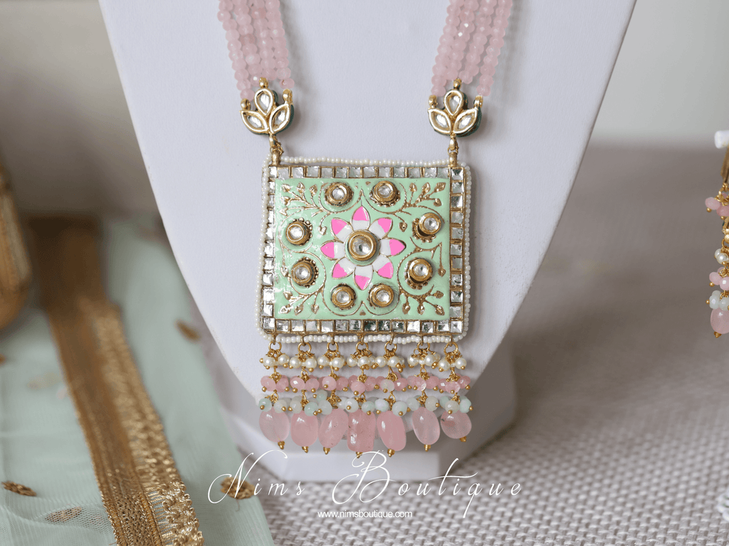 Nims Boutique Nishita Mint & Pink Meenakari Haar Set