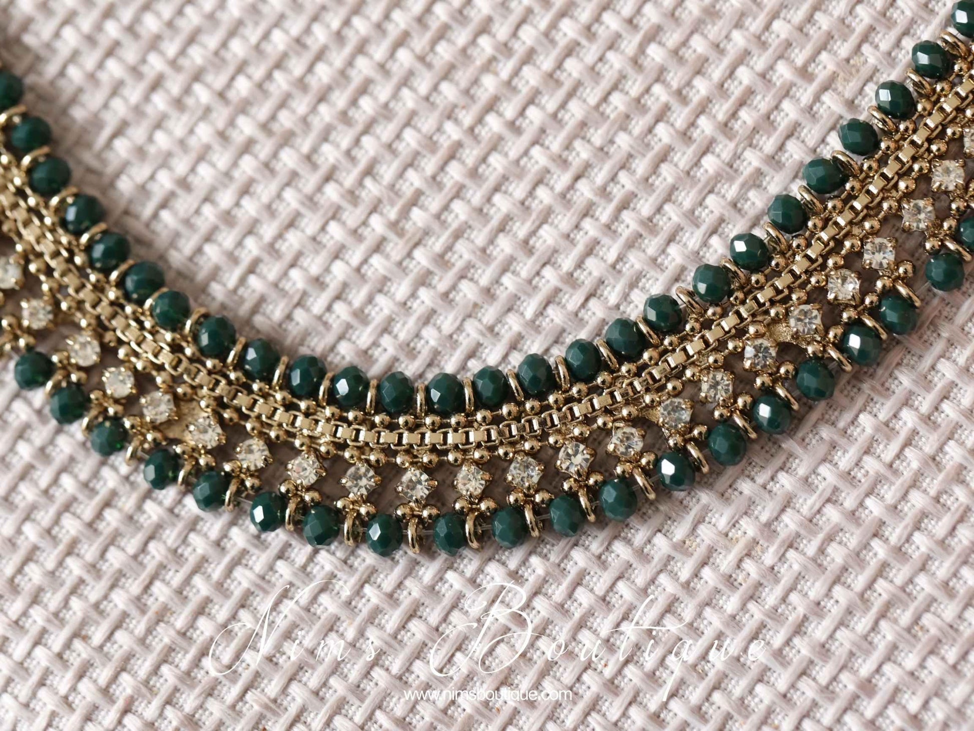 Nims Boutique Royal Antique Gold & Dark Green Necklace