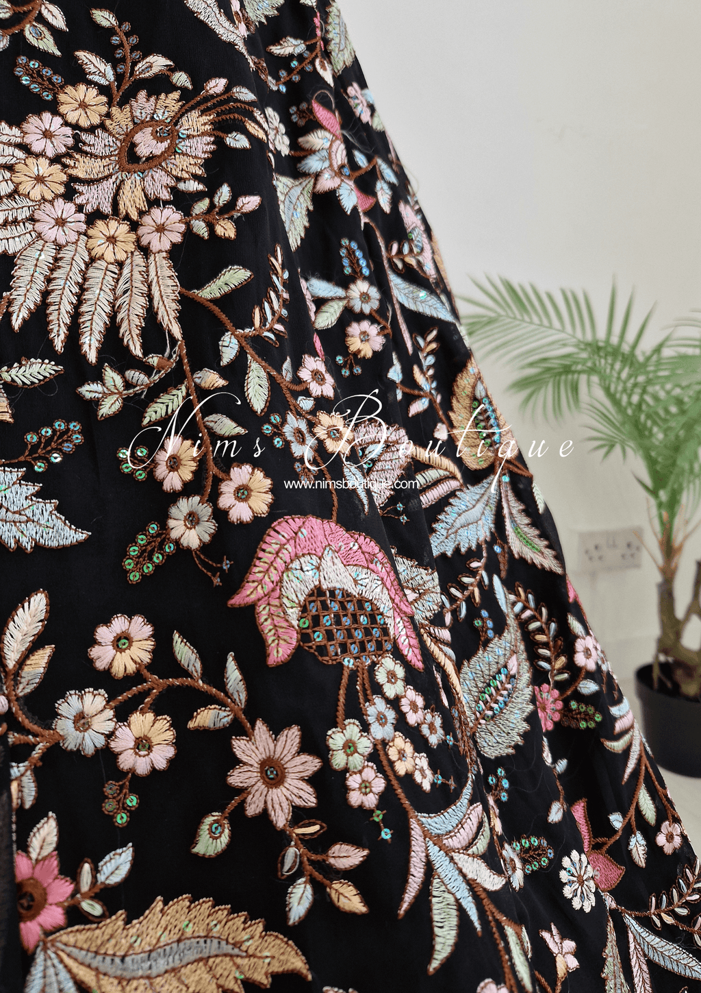 Nims Boutique Sarika Black Multicolour Embellished Luxury Skirt sizes 4-22