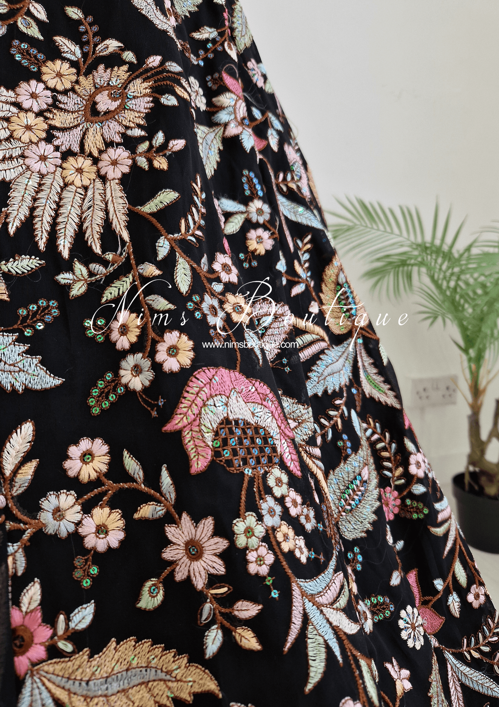 Nims Boutique Sarika Black Multicolour Embellished Luxury Skirt sizes 4-22