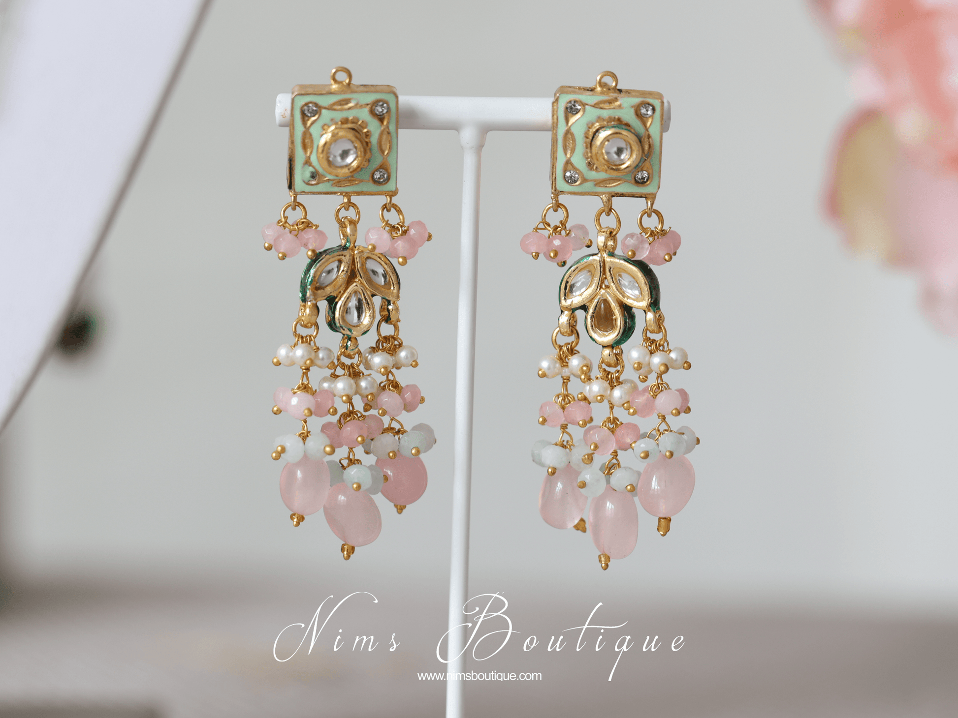 Nims Boutique Nishita Mint & Pink Meenakari Haar Set