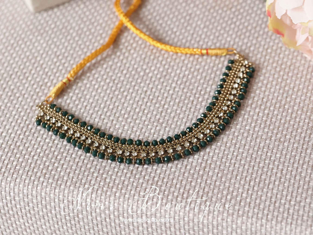 Nims Boutique Royal Antique Gold & Dark Green Necklace