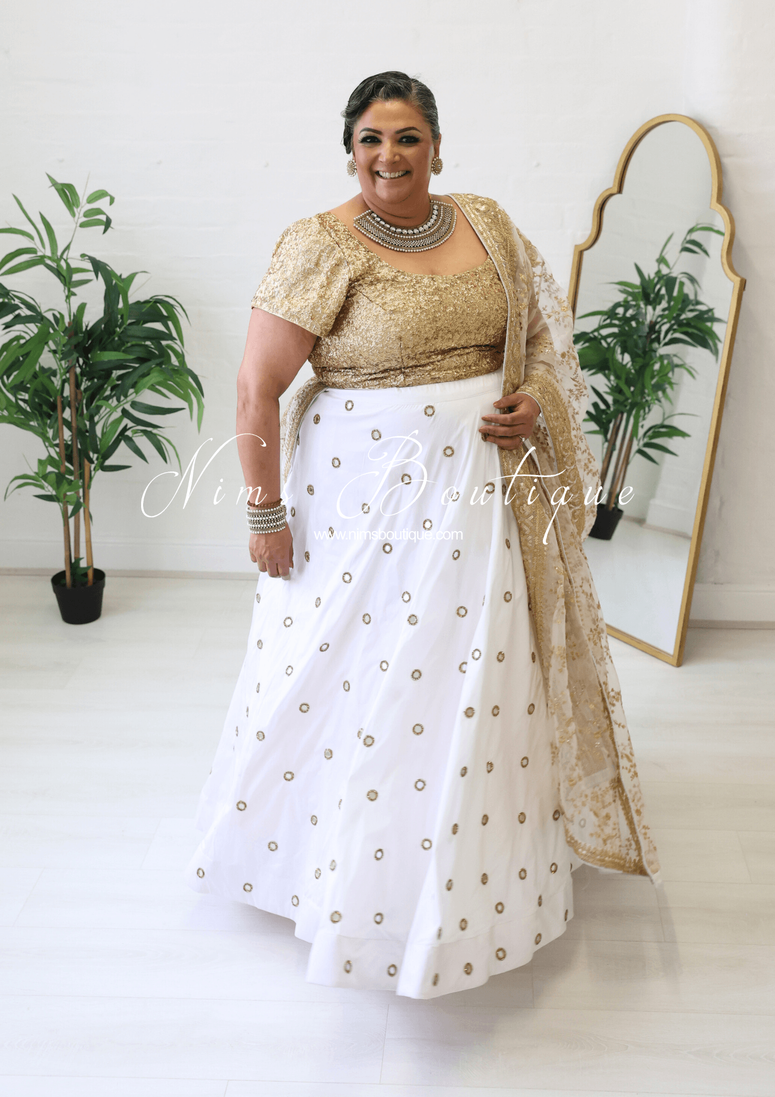 Nims Boutique Rani Luxury White Mirror readymade skirt/lehnga size 4-22