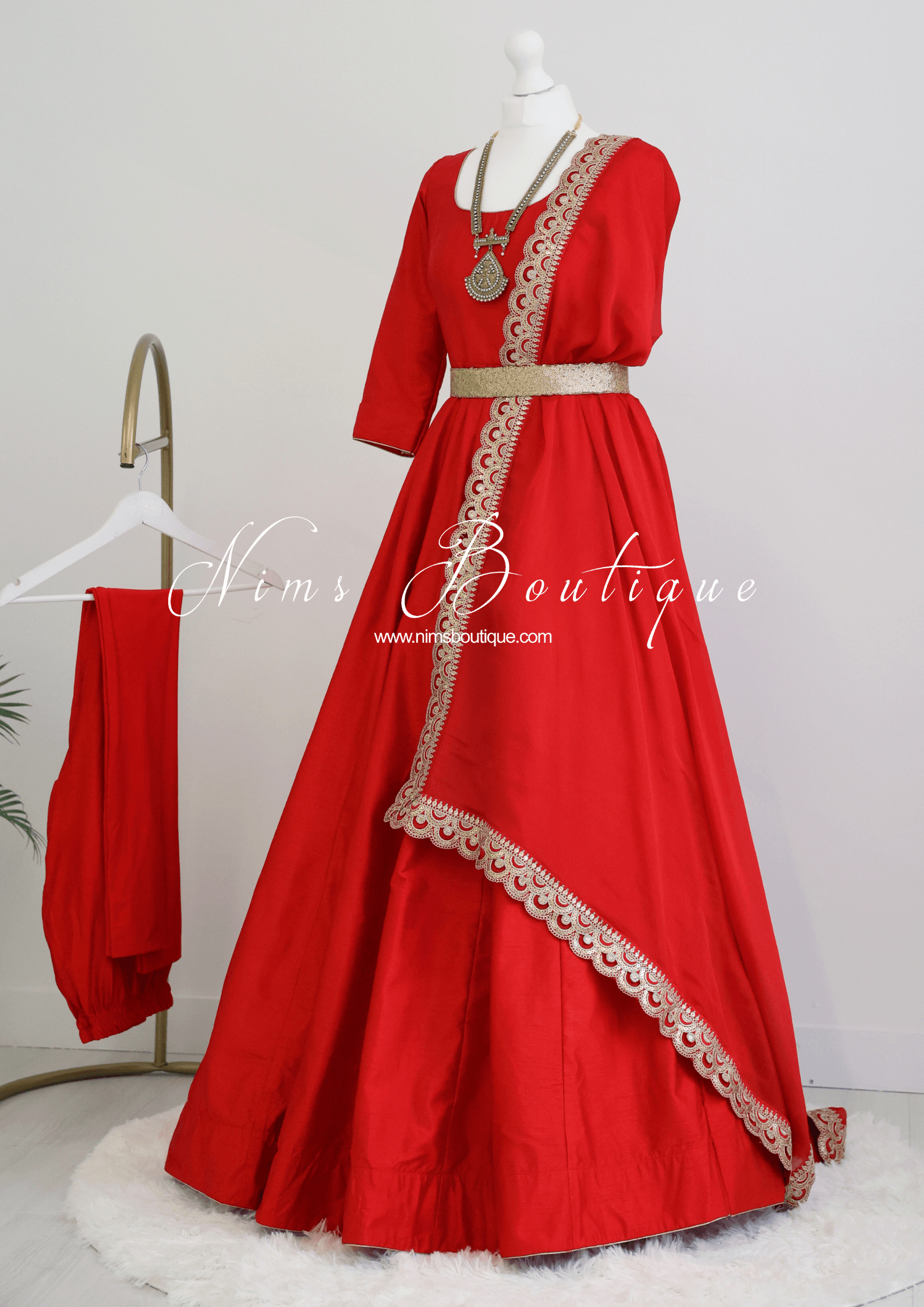 Nims Boutique Saira raw silk red gown with pajami sizes 8-20