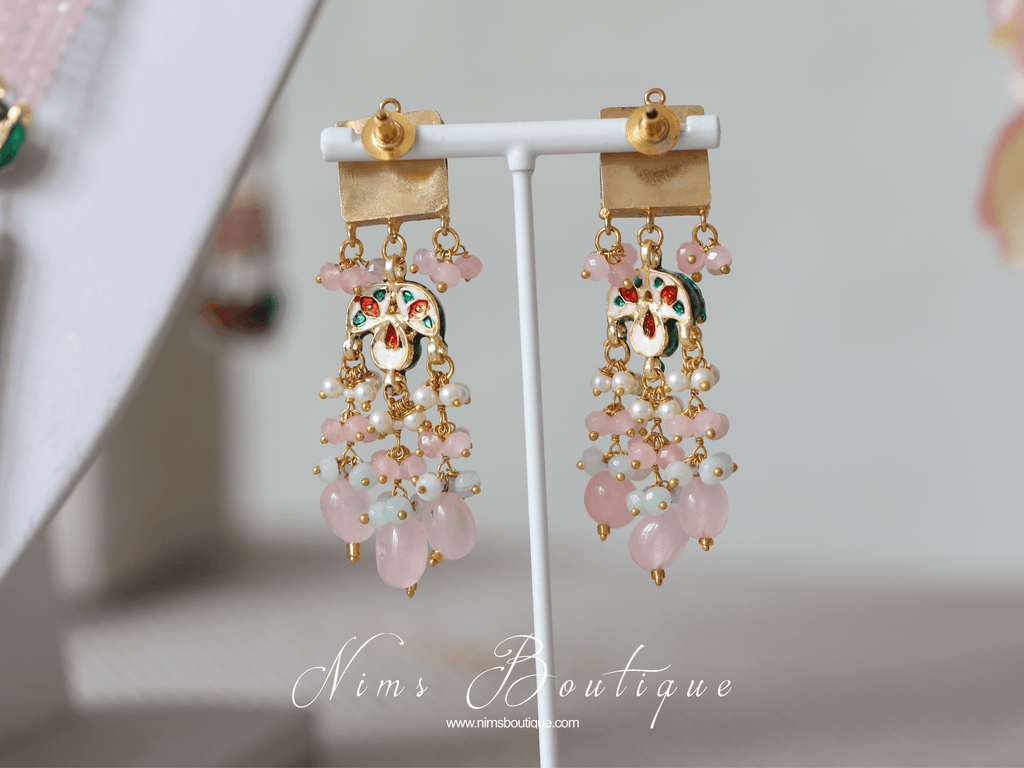 Nims Boutique Nishita Mint & Pink Meenakari Haar Set