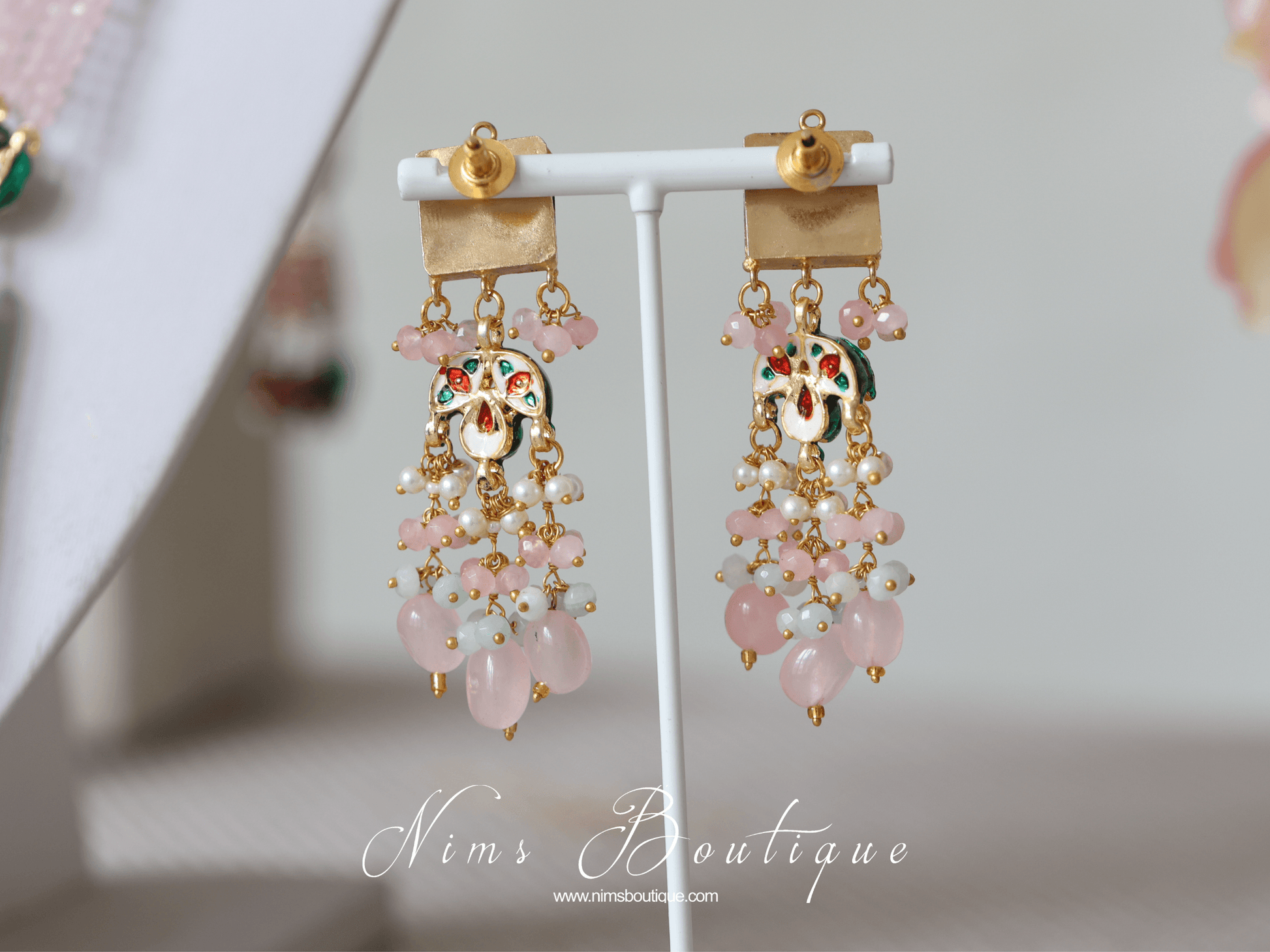Nims Boutique Nishita Mint & Pink Meenakari Haar Set