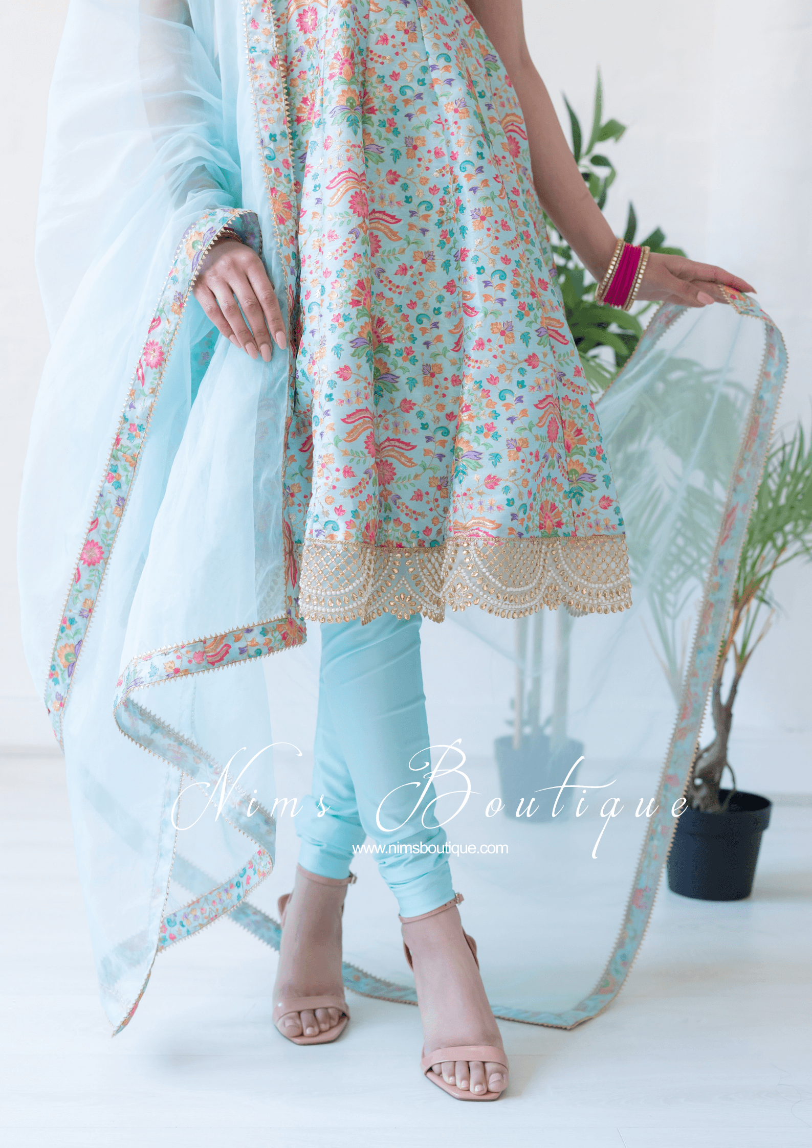 Nims Boutique Mia Blue & Multicolour Frock Pajami Suit sizes 4-16