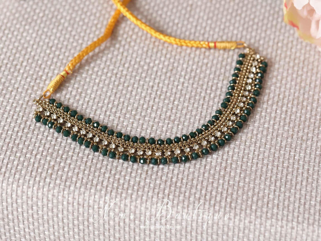 Nims Boutique Royal Antique Gold & Dark Green Necklace
