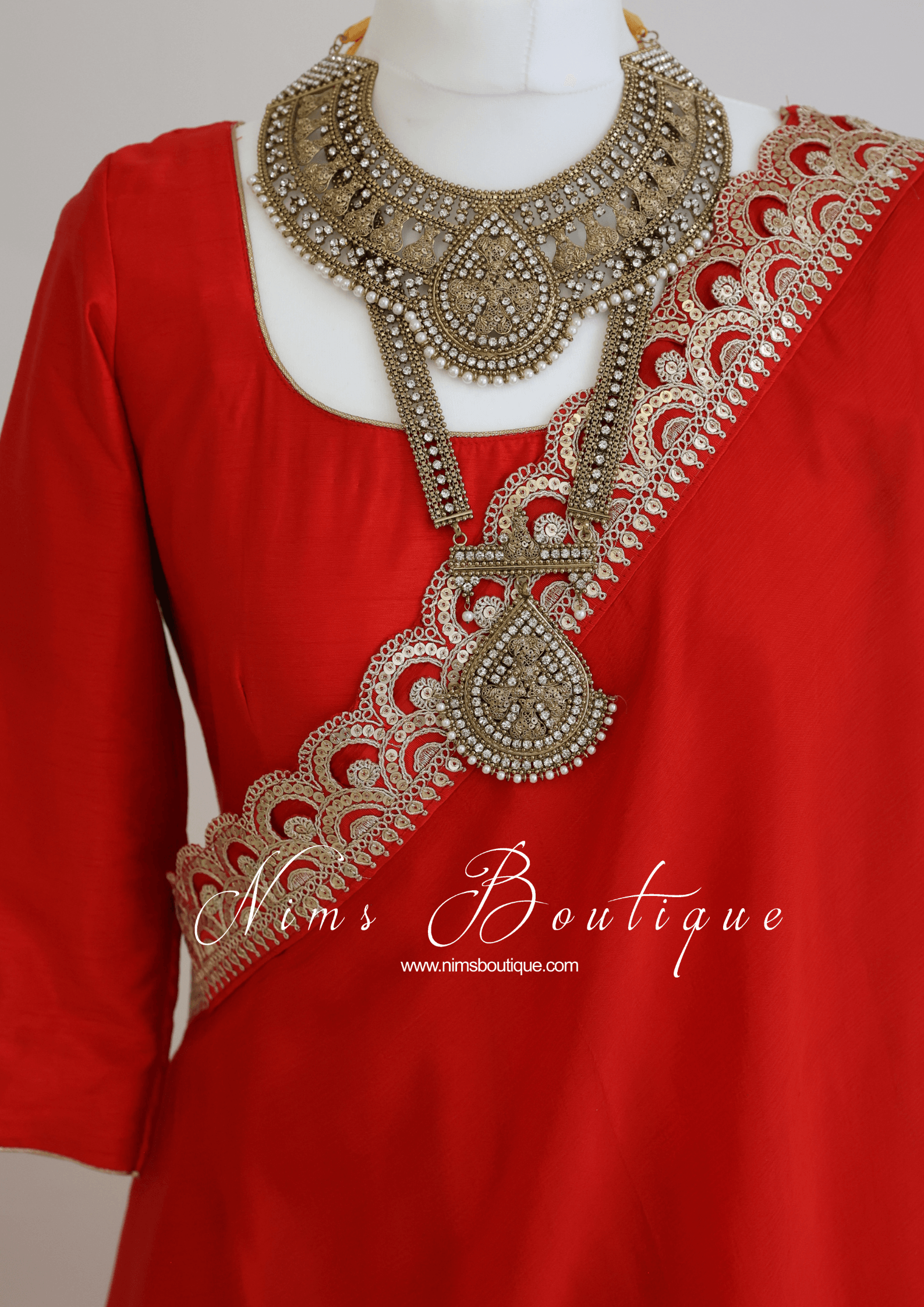 Nims Boutique Saira raw silk red gown with pajami sizes 8-20