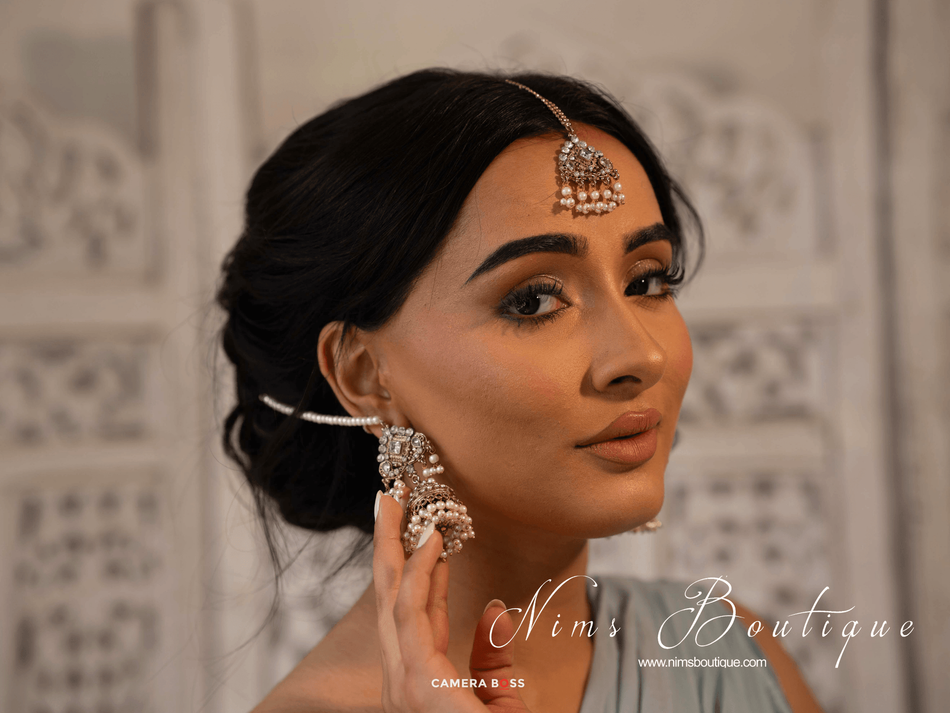 Nims Boutique Tamannah Royal Pearl Earrings & Tikka Set
