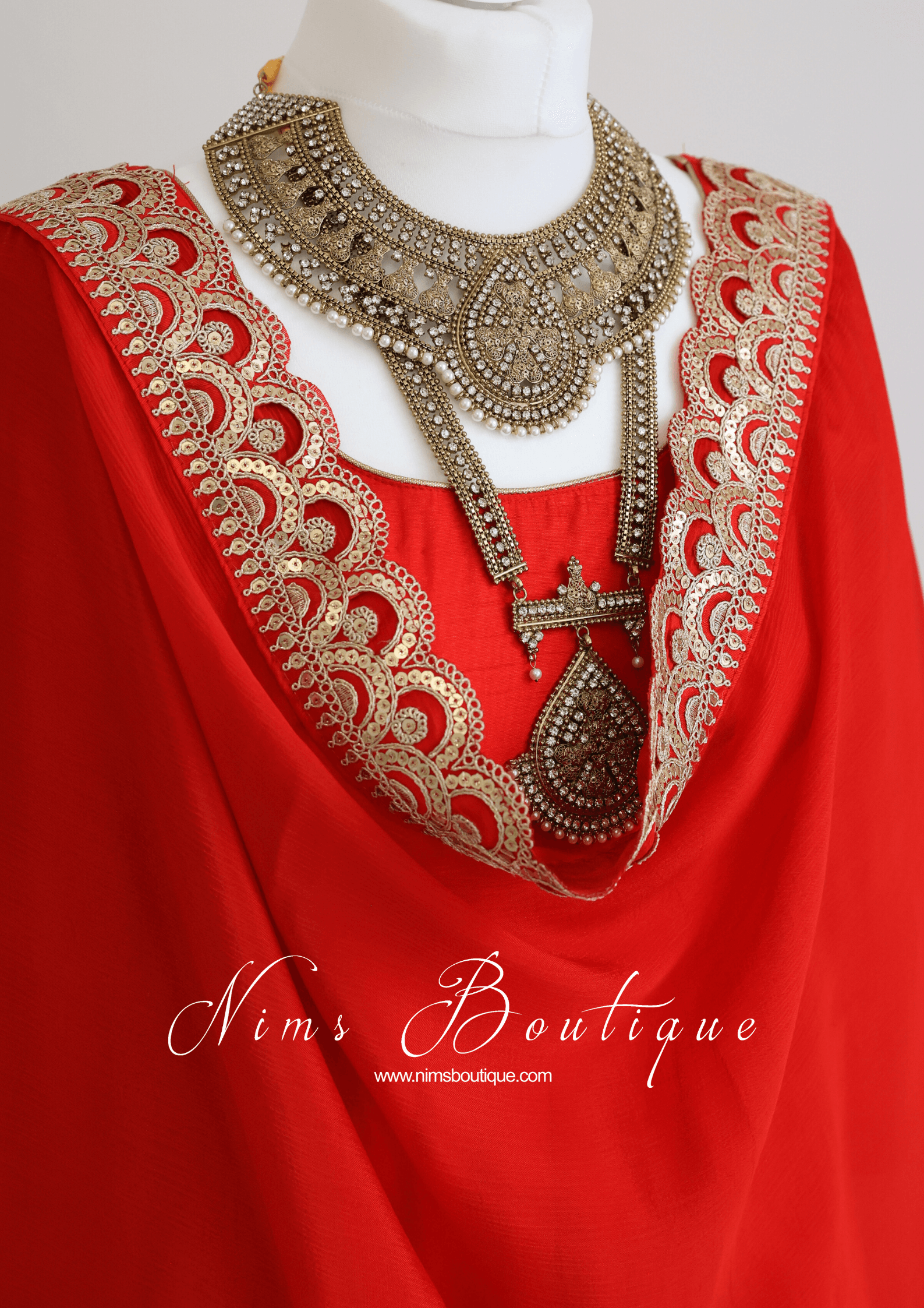 Nims Boutique Saira raw silk red gown with pajami sizes 8-20