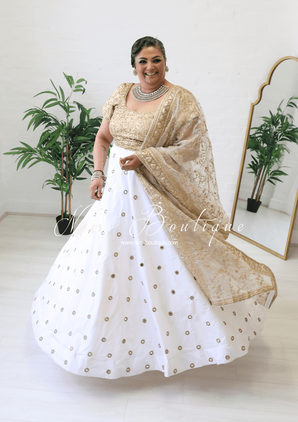 Nims Boutique Rani Luxury White Mirror readymade skirt/lehnga size 4-22