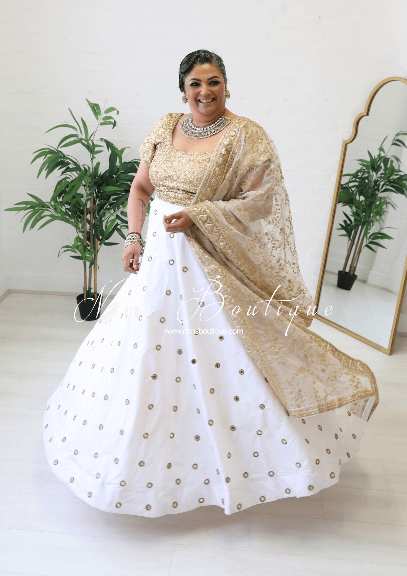 Nims Boutique Rani Luxury White Mirror readymade skirt/lehnga size 4-22
