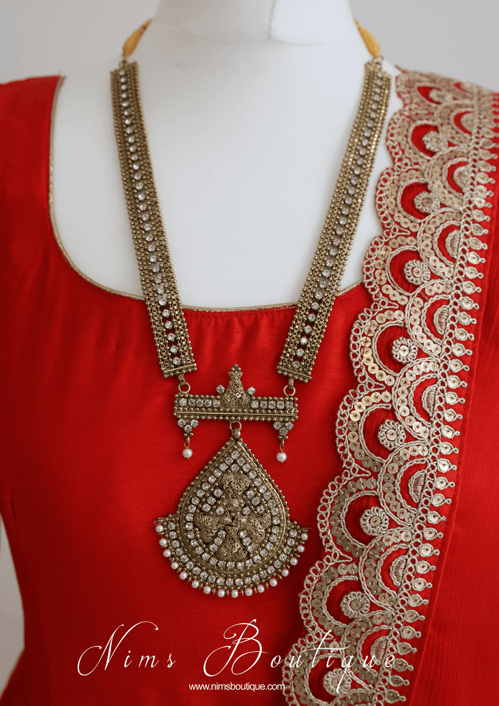Nims Boutique Saira raw silk red gown with pajami sizes 8-20