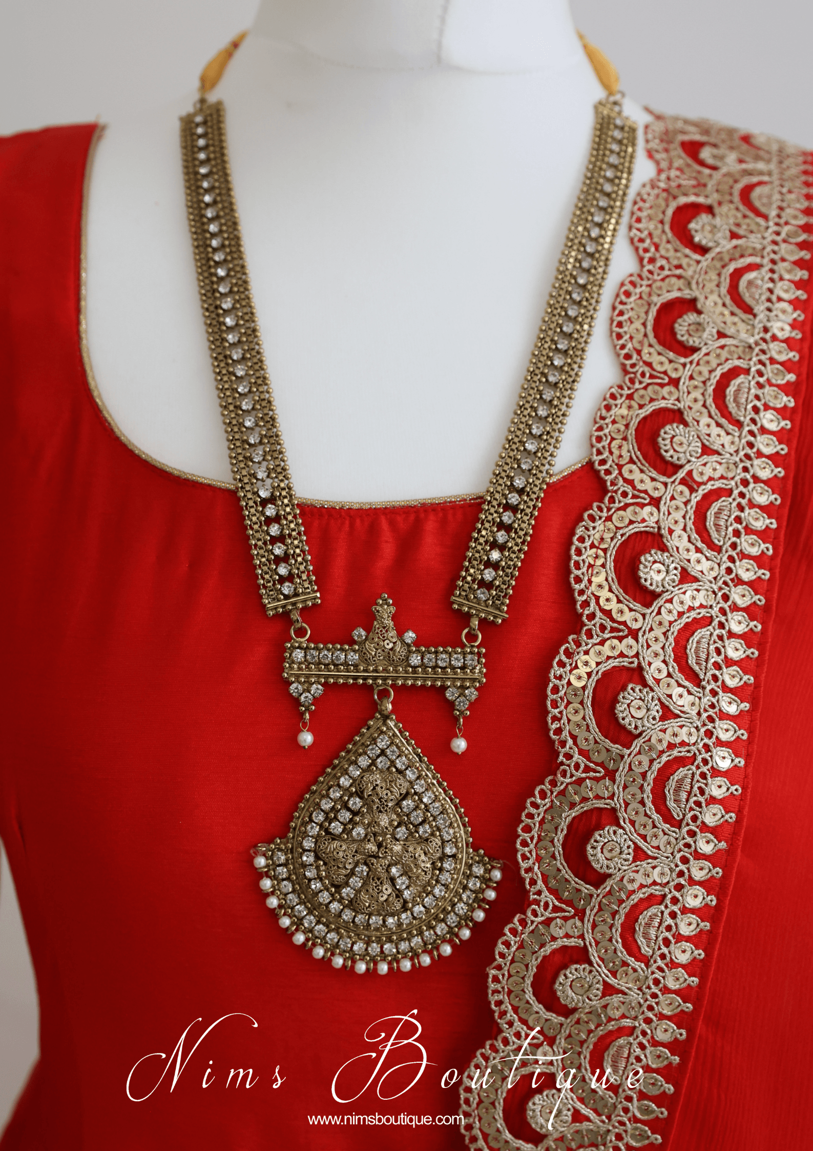 Nims Boutique Saira raw silk red gown with pajami sizes 8-20