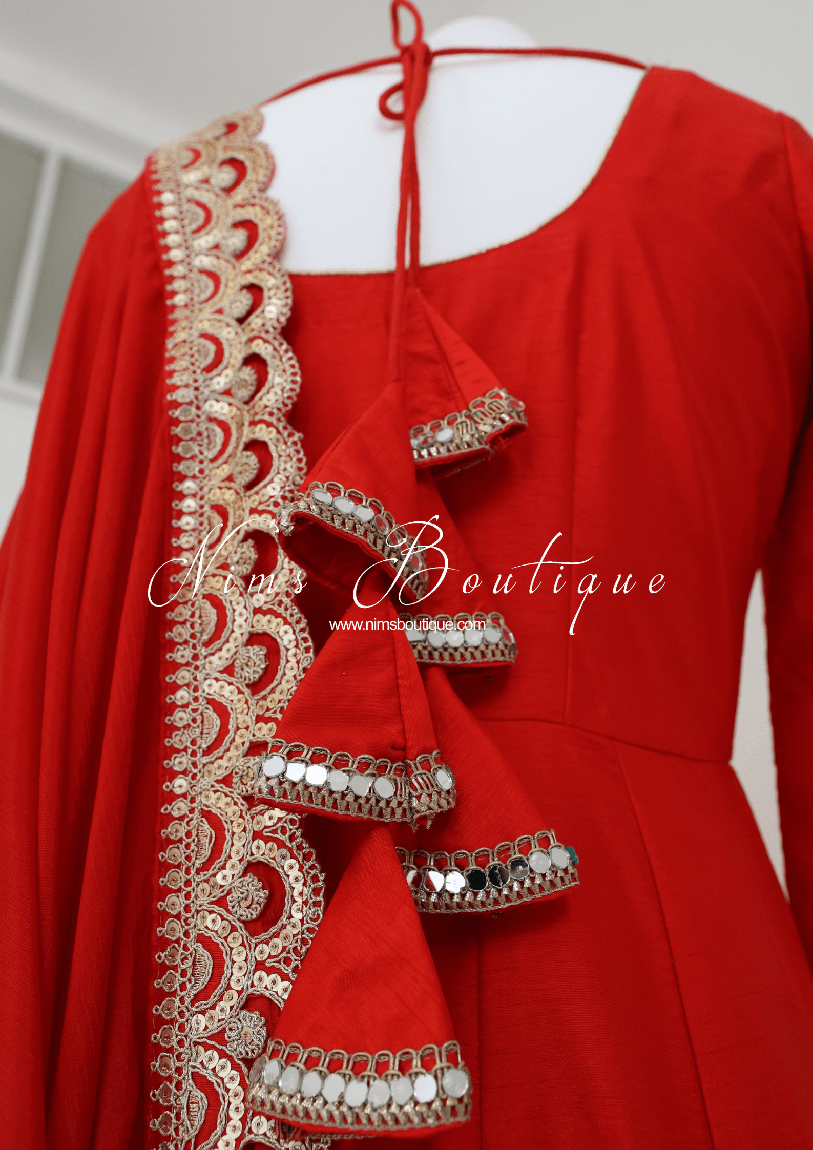 Nims Boutique Saira raw silk red gown with pajami sizes 8-20