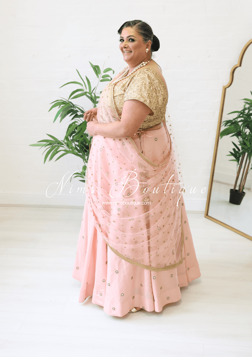 Nims Boutique Luxury Peach Net Sequin Dupatta/Chunni LNS11