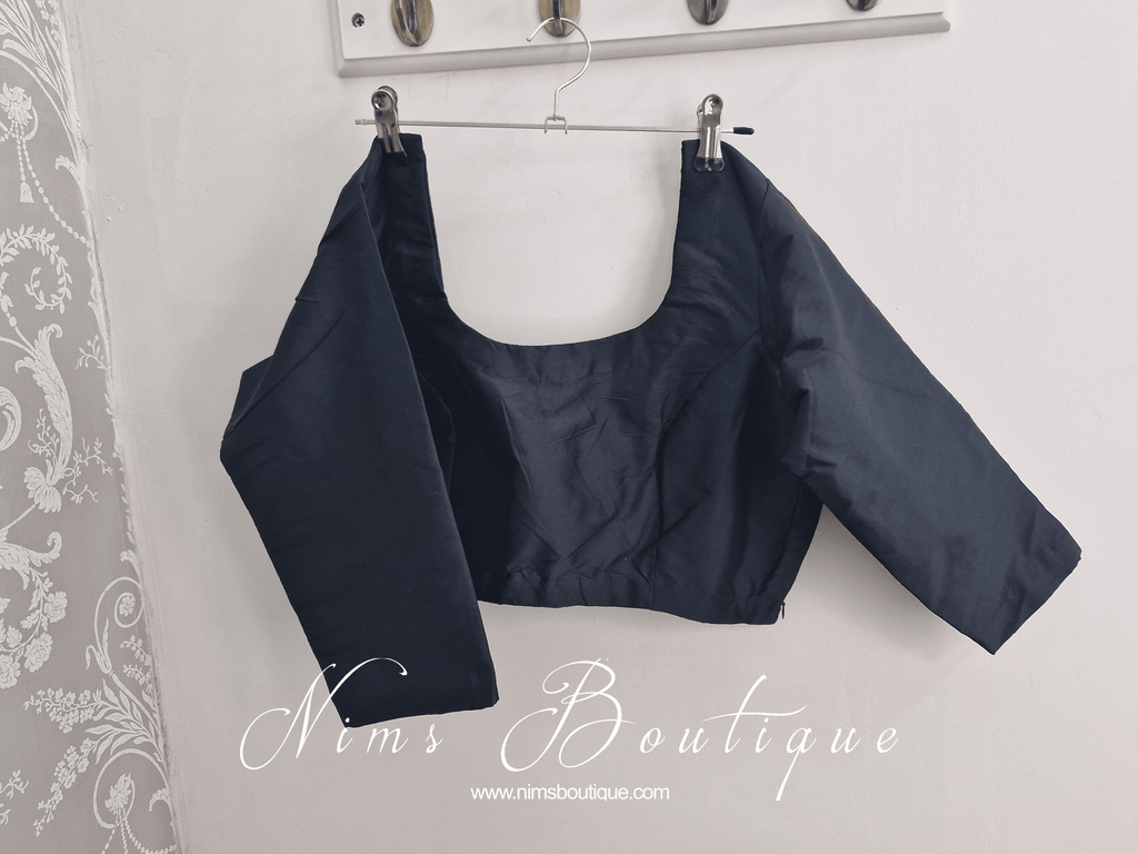 Nims Boutique Black Silk Scoop Neck Blouse with sleeves size 8-26
