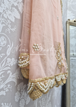 Nims Boutique Pastel Peach Net Pearl Embellished Dupatta/Chunni with Luxury Pearl Edging