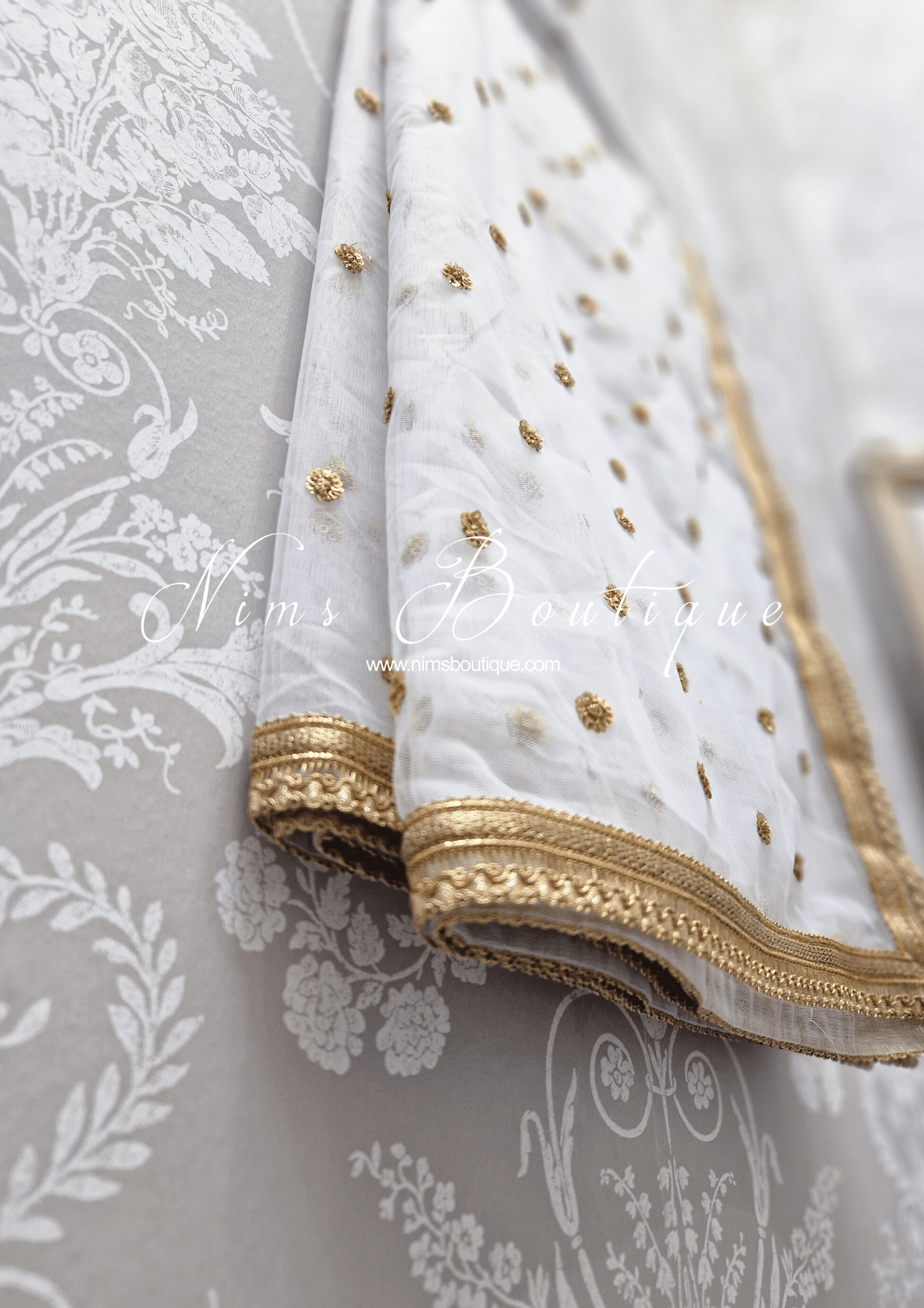 Nims Boutique Luxury White Net Sequin Dupatta/Chunni