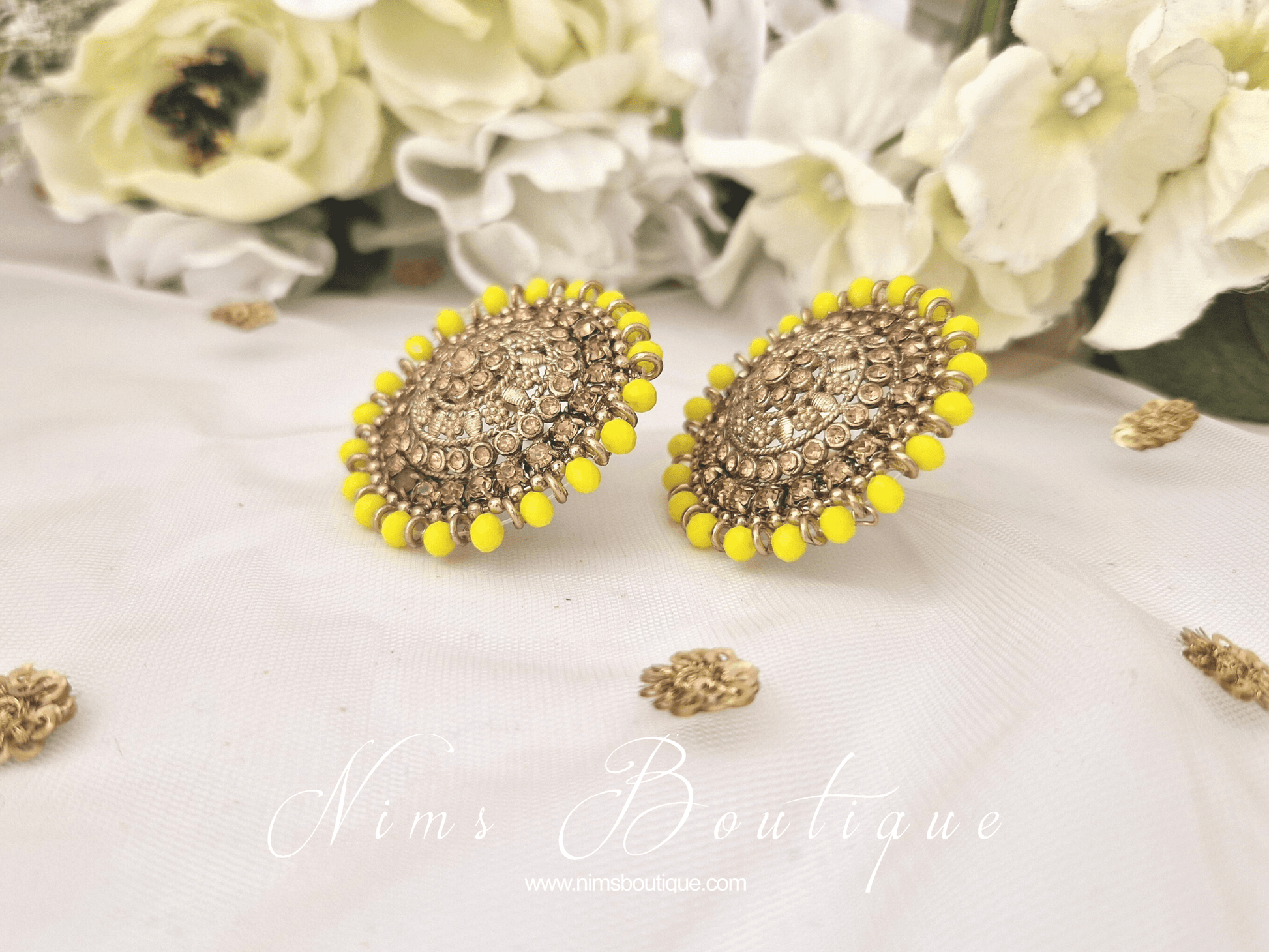 Nims Boutique Large Royal Bright Yellow & Gold Stone Stud Earrings