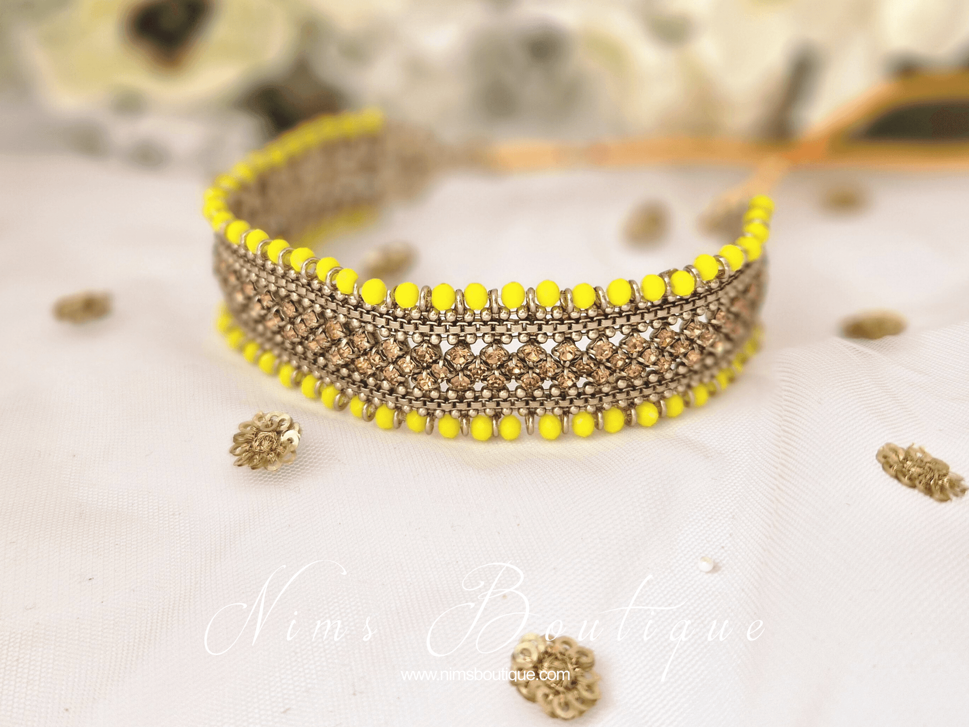 Nims Boutique Royal Bright Yellow & Gold Stone Choker Necklace