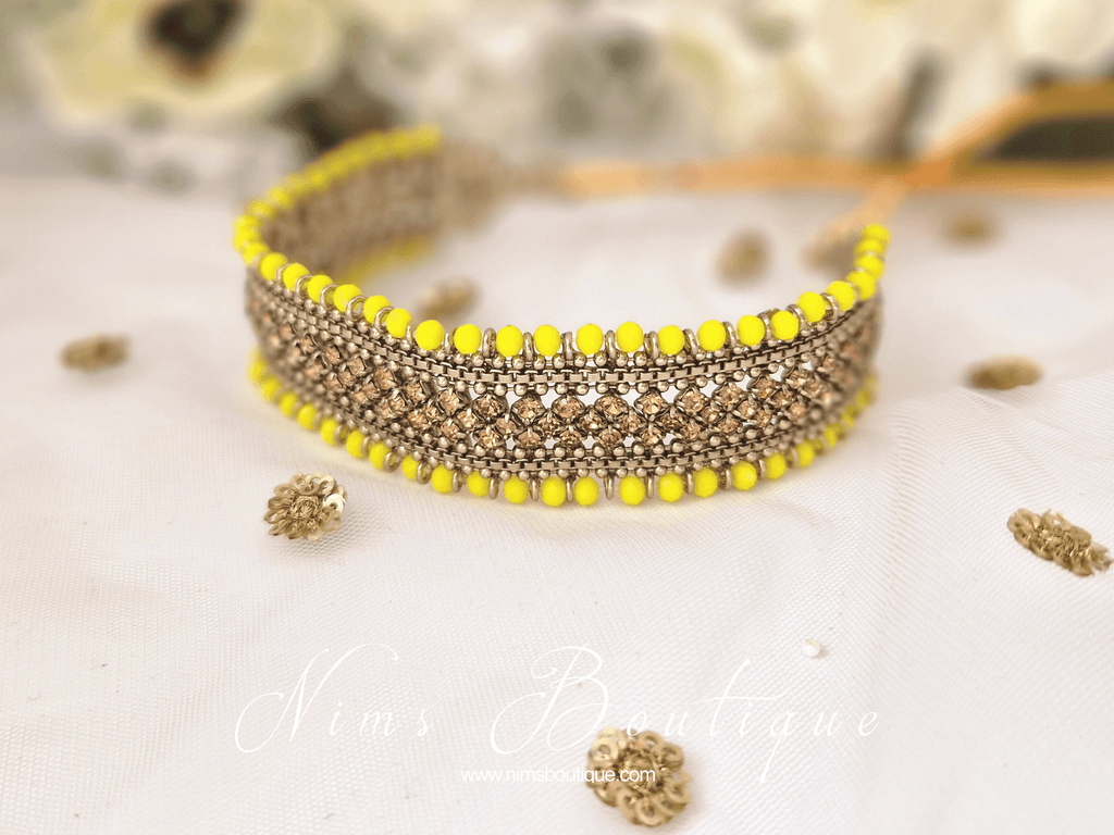 Nims Boutique Royal Bright Yellow & Gold Stone Choker Necklace