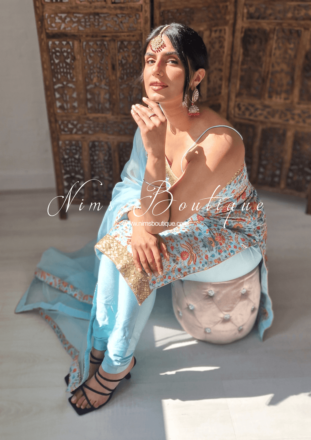 Nims Boutique One Shoulder Mia Light Blue & Multicolour Pajami Suit sizes 4-16