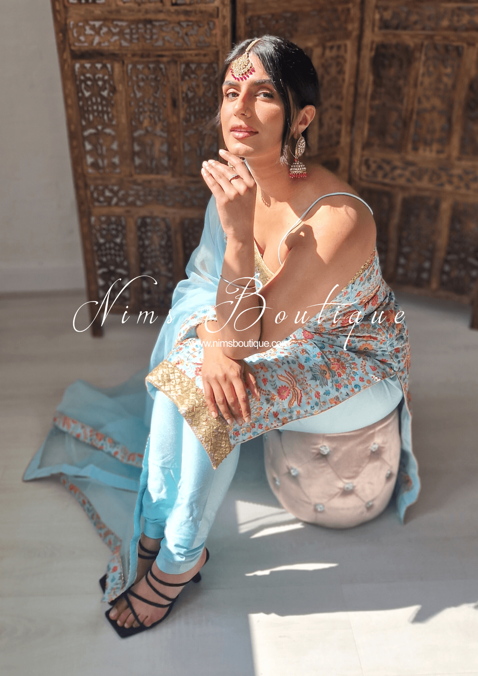 Nims Boutique One Shoulder Mia Light Blue & Multicolour Pajami Suit sizes 4-16