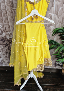 Nims Boutique The NB Luxury Yellow Silk Anarkali with Pajami size 8-12