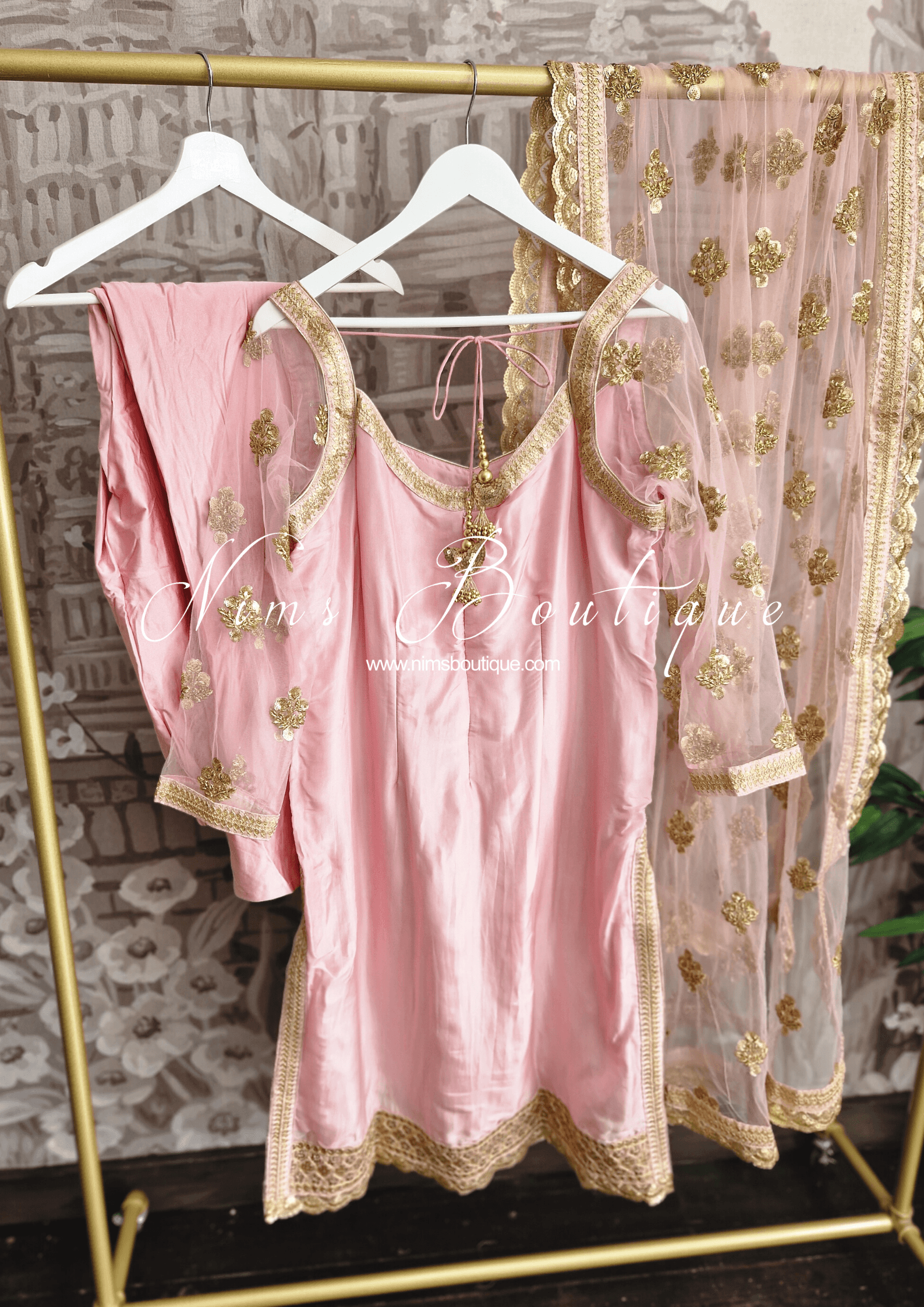 Nims Boutique The NB Classic Long Sleeved Blush Pink Silk Pajami Suit sizes 16 to 26
