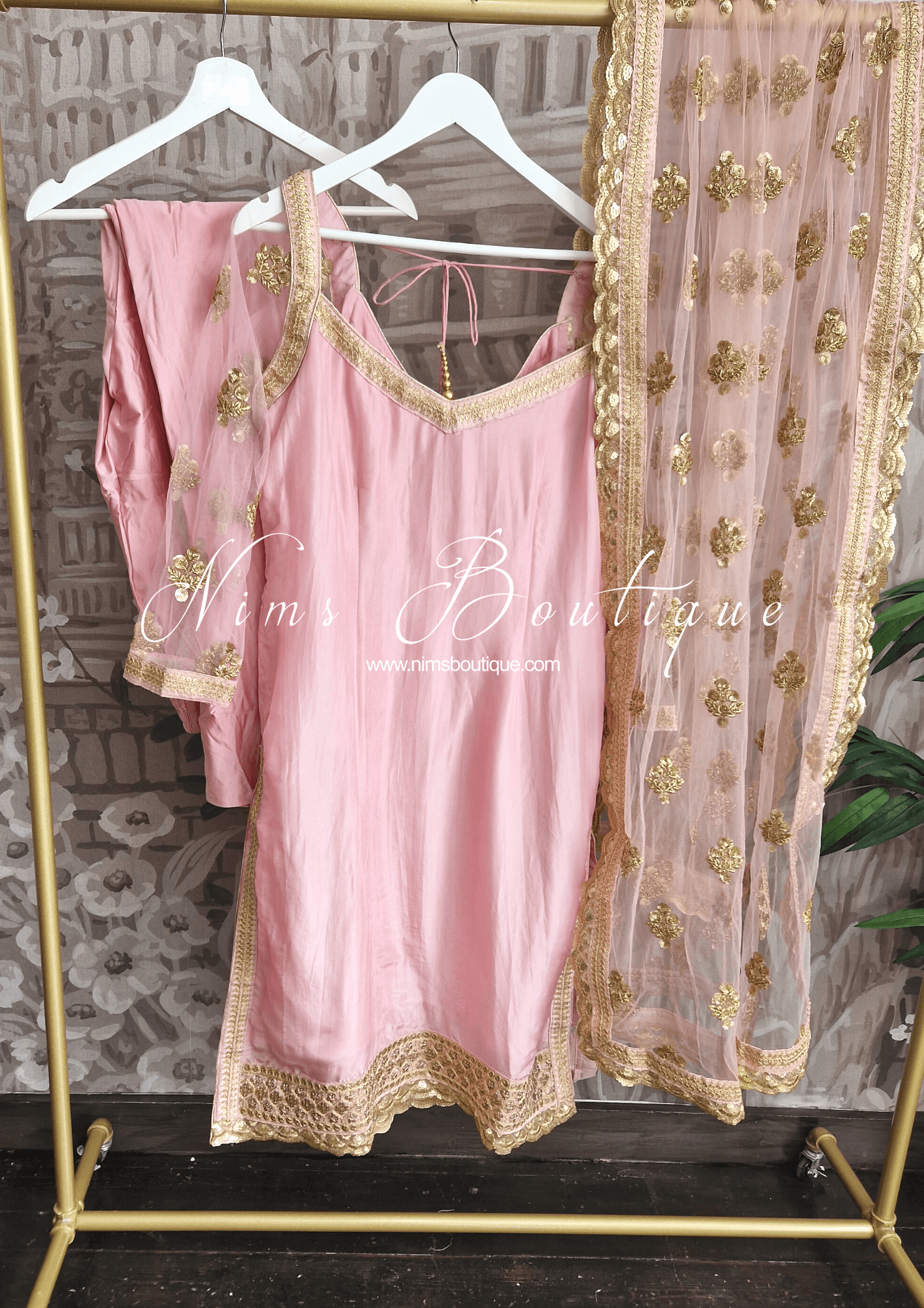 Nims Boutique The NB Classic Long Sleeved Blush Pink Silk Pajami Suit sizes 16 to 26