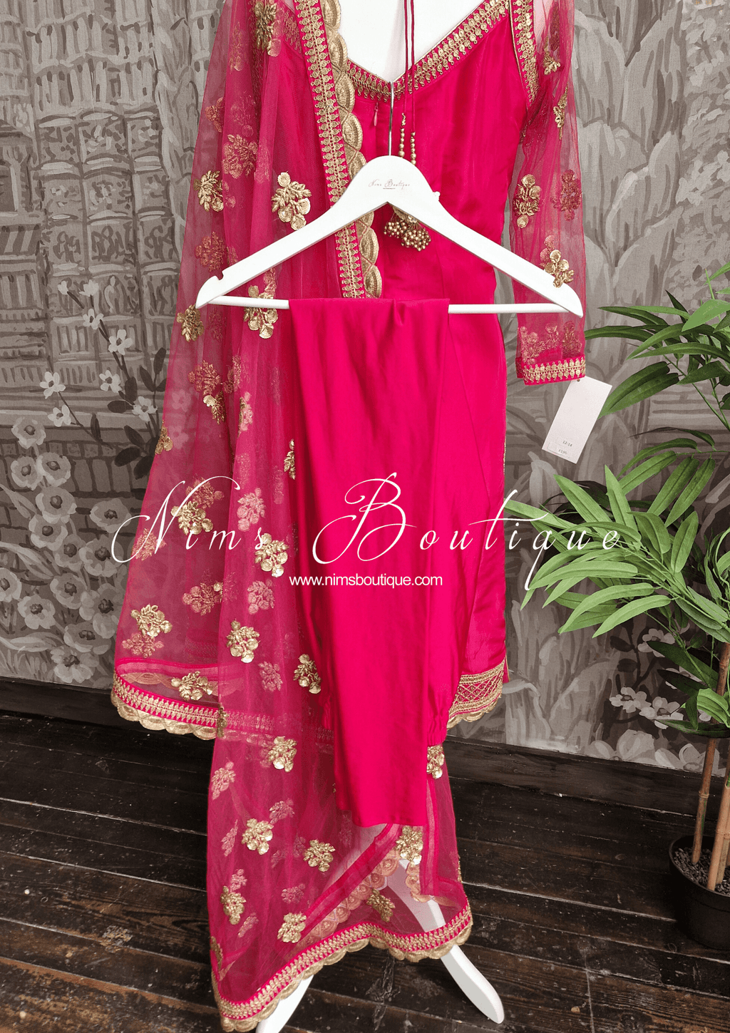 Nims Boutique The NB Classic Long Sleeved Hot Pink Silk Pajami Suit sizes 12 to 22