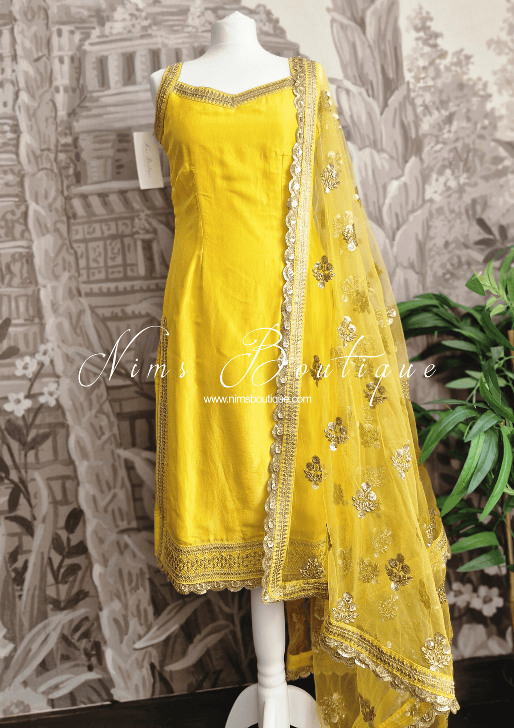 Nims Boutique The NB Classic Sleeveless Yellow Silk Pajami Suit sizes 4 to 22
