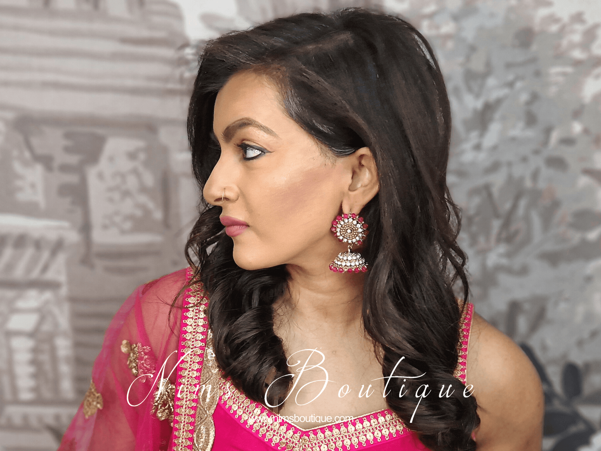 Nims Boutique Royal Chandni Antique Gold & Hot Pink Chumke