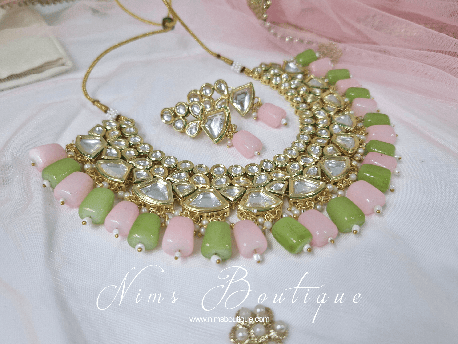 Nims Boutique Freya Mint & Pink Kundan Set
