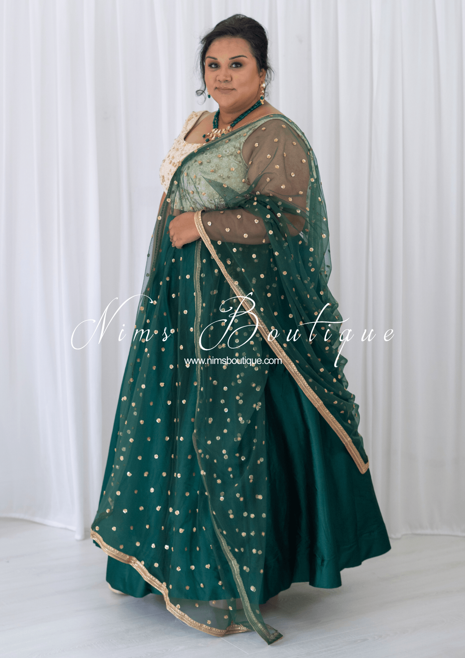 Nims Boutique Readymade Dark Green Silk skirt/lehnga sizes 4-16