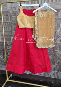 Nims Boutique Red Plain Semi stitched skirt/lehnga