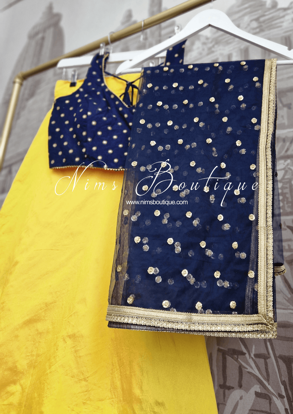 Nims Boutique Luxury Navy Net Sequin Dupatta/Chunni LNS10