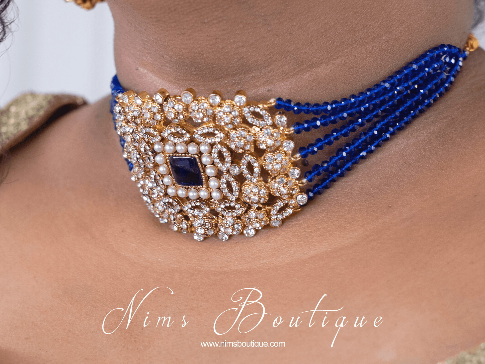 Nims Boutique Neetu Maharani Royal Blue Choker Set