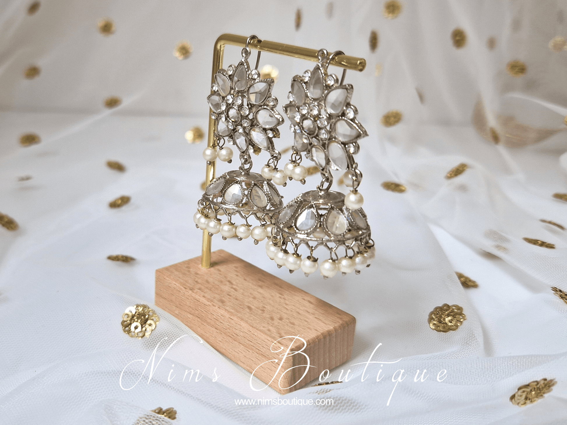 Nims Boutique Medium Nandini Royal Silver & Pearl Chumke