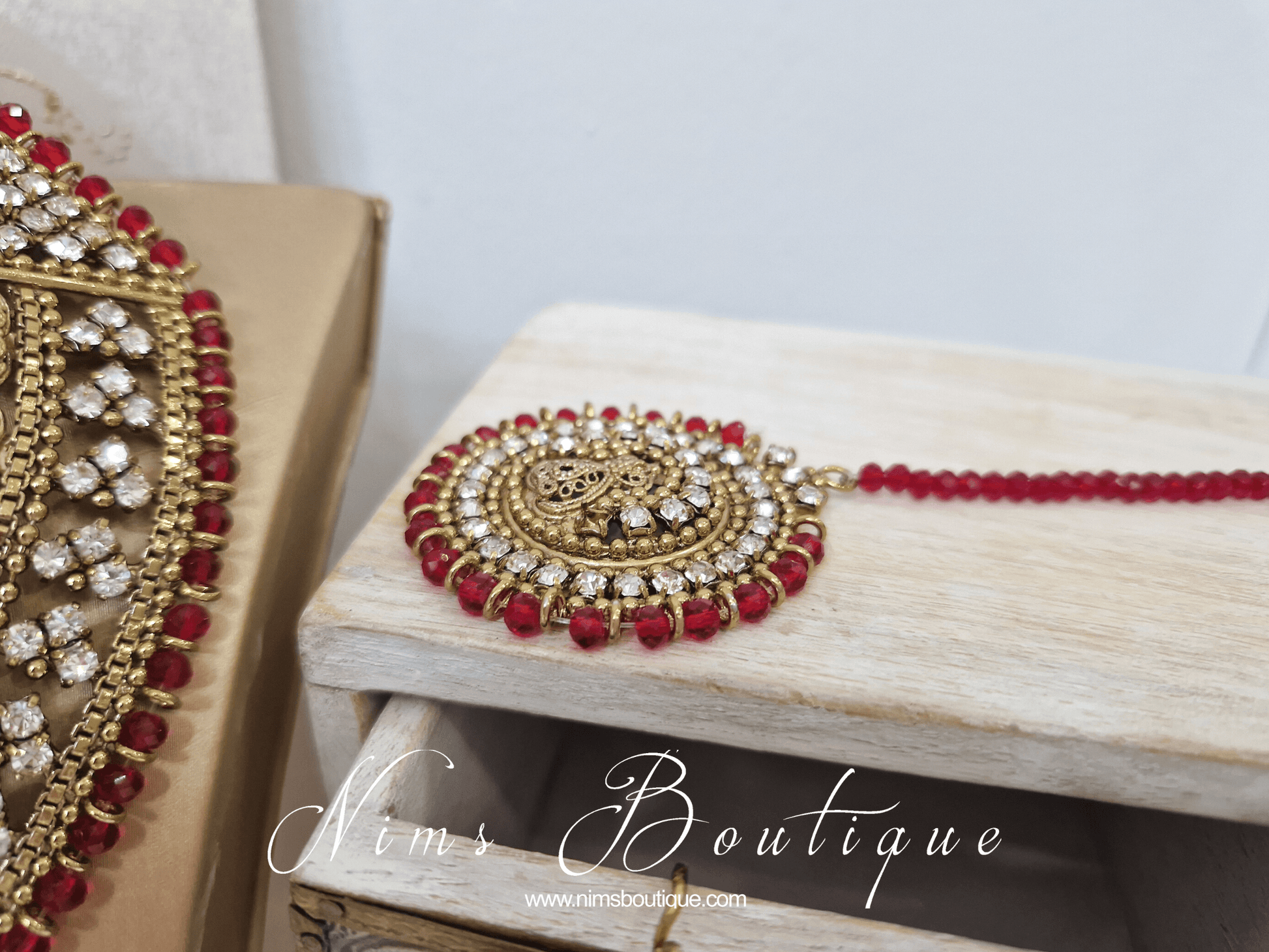 Nims Boutique Madhubala Antique Gold & Red Bridal Set