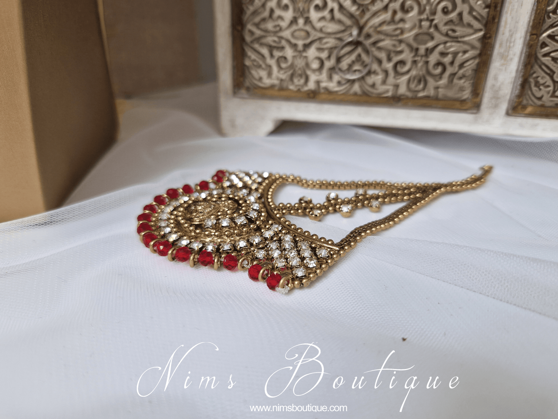 Nims Boutique Madhubala Antique Gold & Red Bridal Set