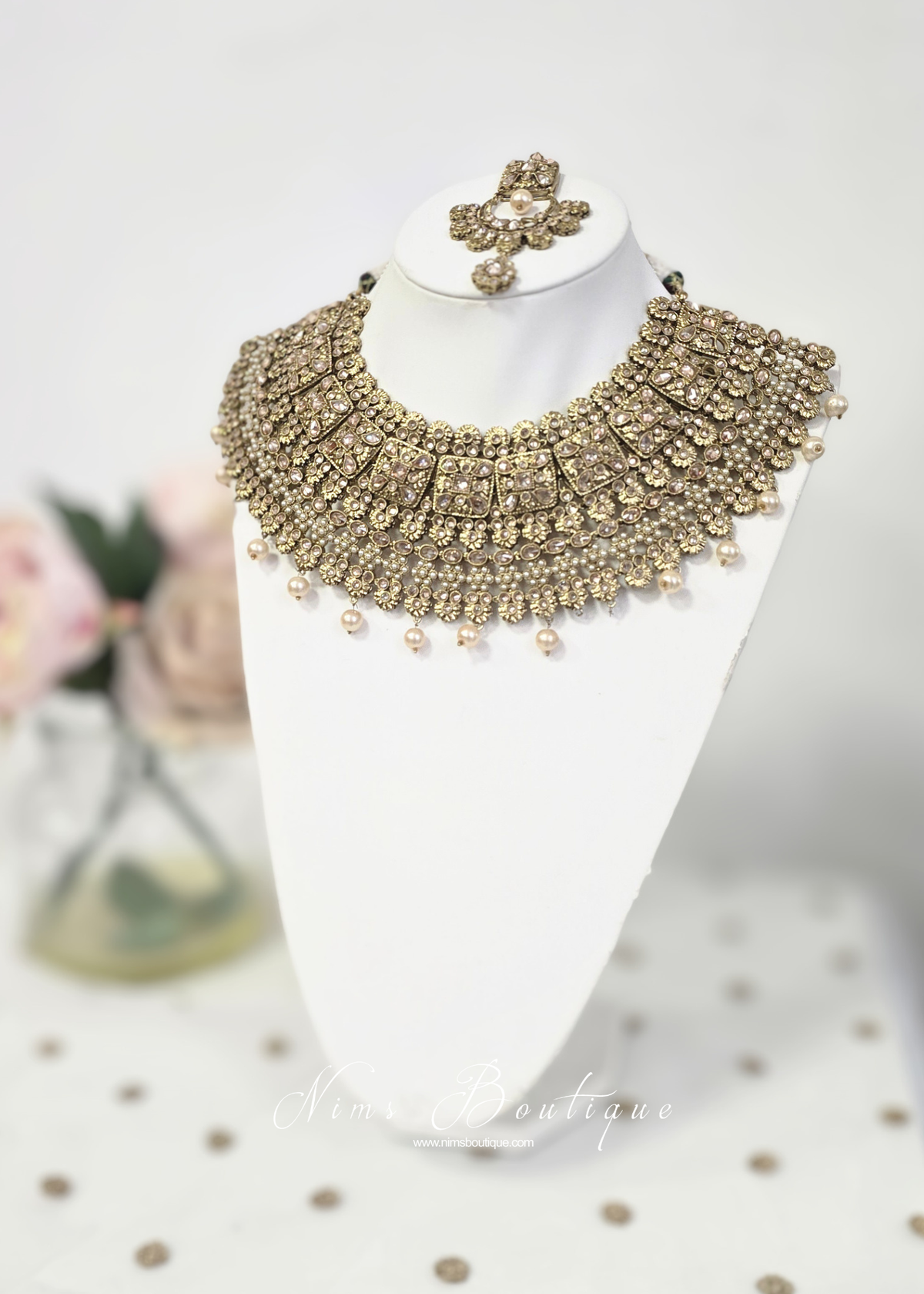 Polki Champagne Necklace & Tikka