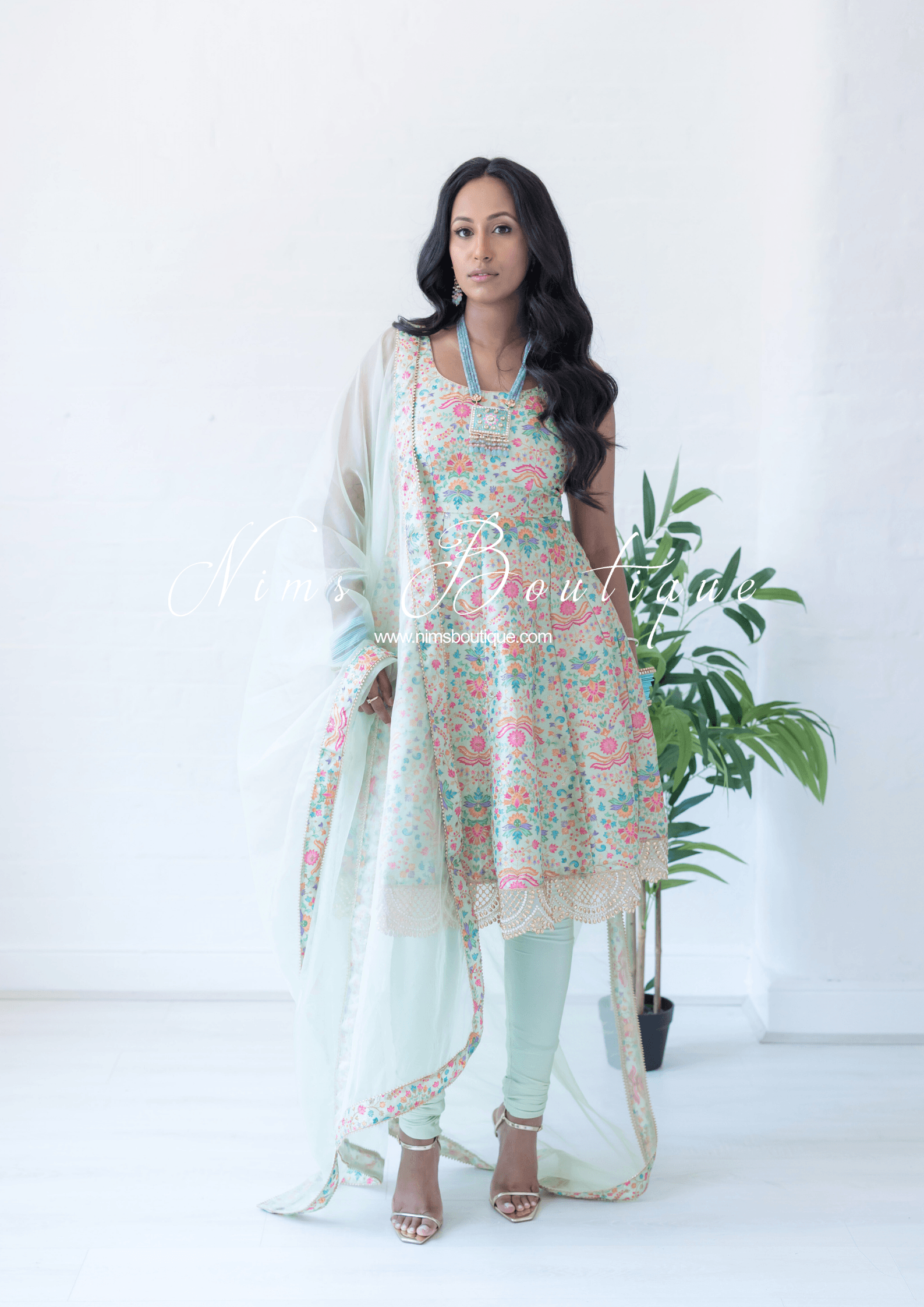 Nims Boutique Mia Mint Green & Multicolour Frock Pajami Suit sizes 4-22