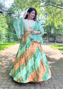 Nims Boutique Kajal Mint Green & Amber patterned readymade skirt/lehnga sizes 6-16