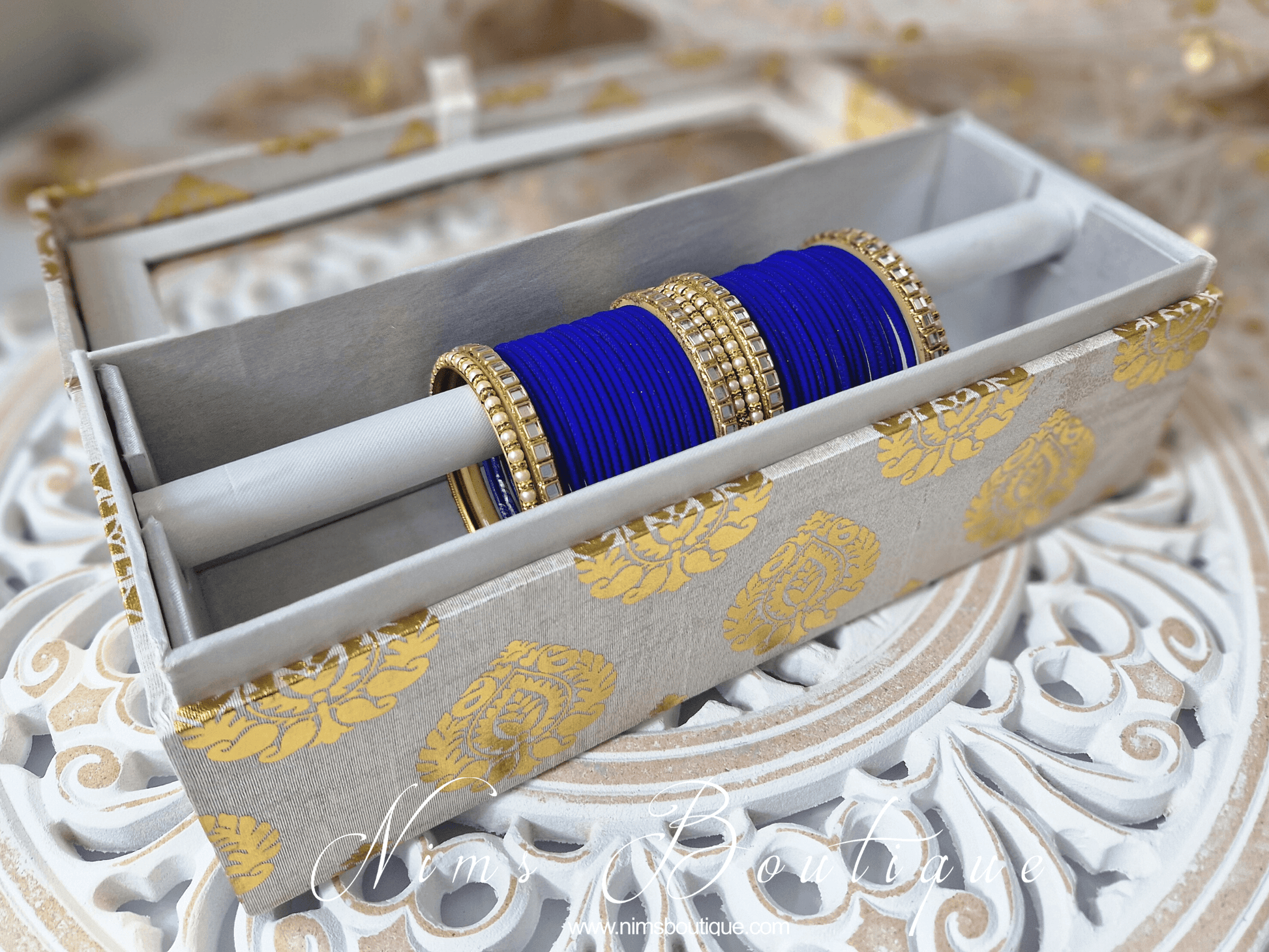 Nims Boutique Royal Blue & Kundan Set of Bangles RBN